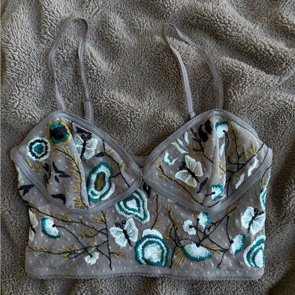 Free People Embroidered Floral Bralette - Taupe